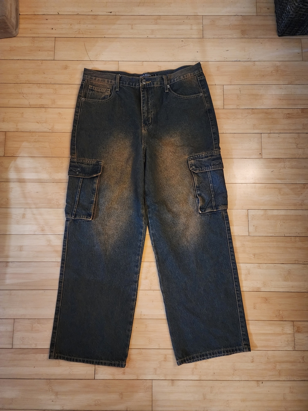Palm Sunday Brown Washed Denim Cargo Jeans